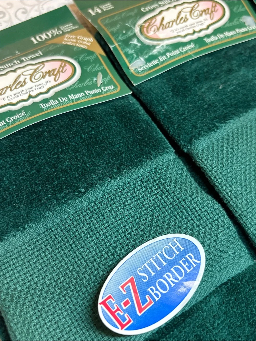 Charles Craft Dark Green Cross Stitch Towels - Set of 3